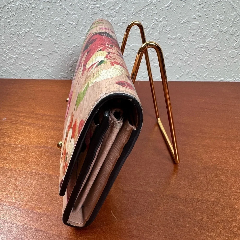 Auth Gucci Flora Leather Beige X Multicolor Long Wallet W/Box